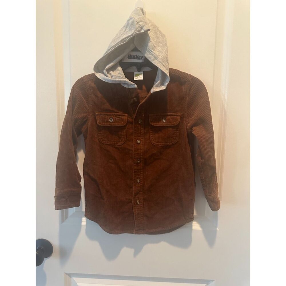 Crazy 8 Brown Corduroy Button Down Top with Hood Size XS 4